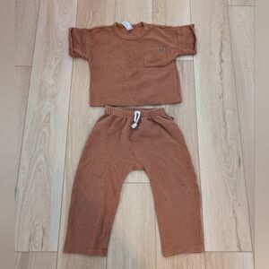 Children's Waffle Knit Two-Piece Set - Rust, Modern Moments 4t
